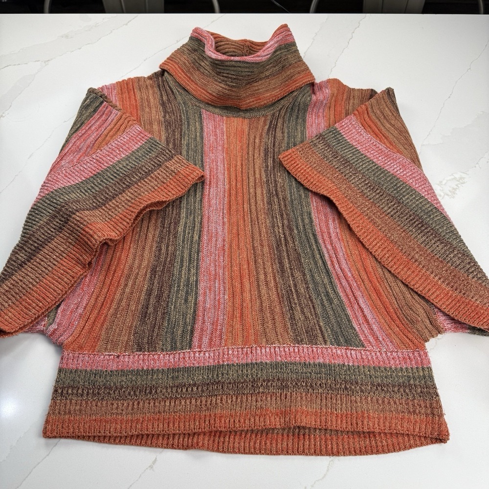 Angie Sweater Womens S/M Multicolor Oversized Boxy Boho Lagenlook Cowl Neck